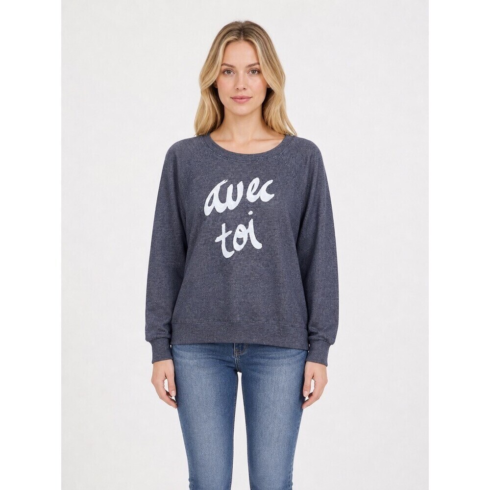 Soft Joie Avec Toi French Script Sweatshirt Women's XS  Cotton heather blue